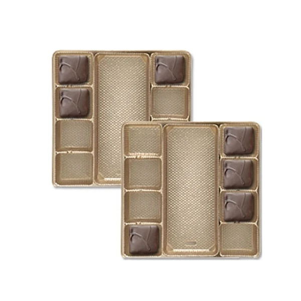 500 Trays - 8 oz. Plastic Candy Trays - Gold - 5-1/2" x 5-1/2" x 15/16"
