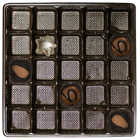 500 Trays - 16 oz. Plastic Candy Trays - 25 Cavities - Brown - 7-7/16" x 7-7/16" x 15/16"