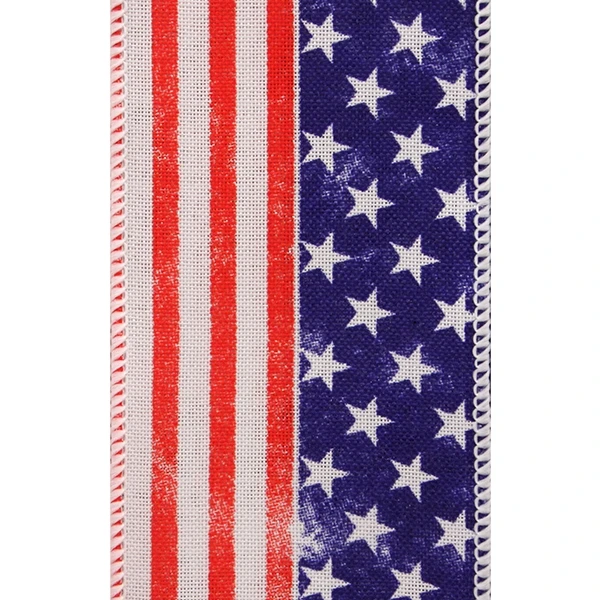 Wired Glory Bee Patriot Pattern on Jute - White 2-1/2" x 25 Yards/Roll