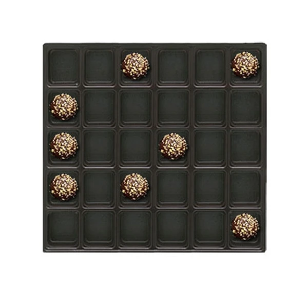 500 Trays - 24 oz. Plastic Candy Trays - 30 Cavities - Brown - 9-3/4" x 9-3/4" x 1-1/8"