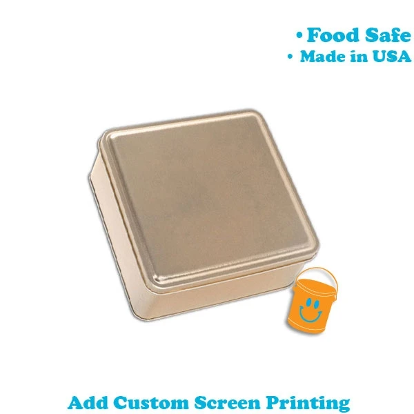 Square Cookie Tins - 6-1/8 x 6-1/8 x 2-5/8 - Gold - 24 Tins/Pack