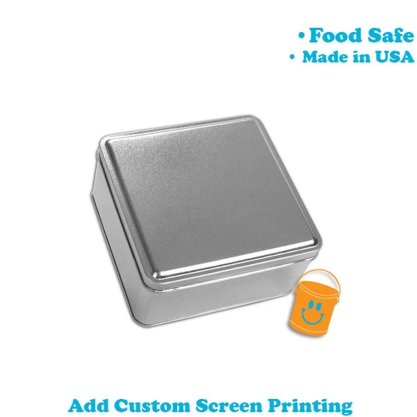 Square Cookie Tins - 6-1/8 x 6-1/8 x 2-5/8 - Platinum - 24 Tins/Pack