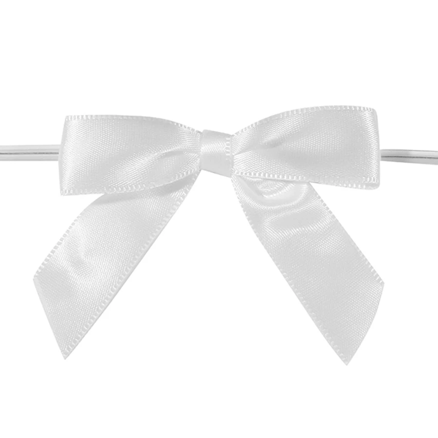 5/8" Ribbon - Pre-Tied Satin Twist Tie Bows - White - 100 Bows